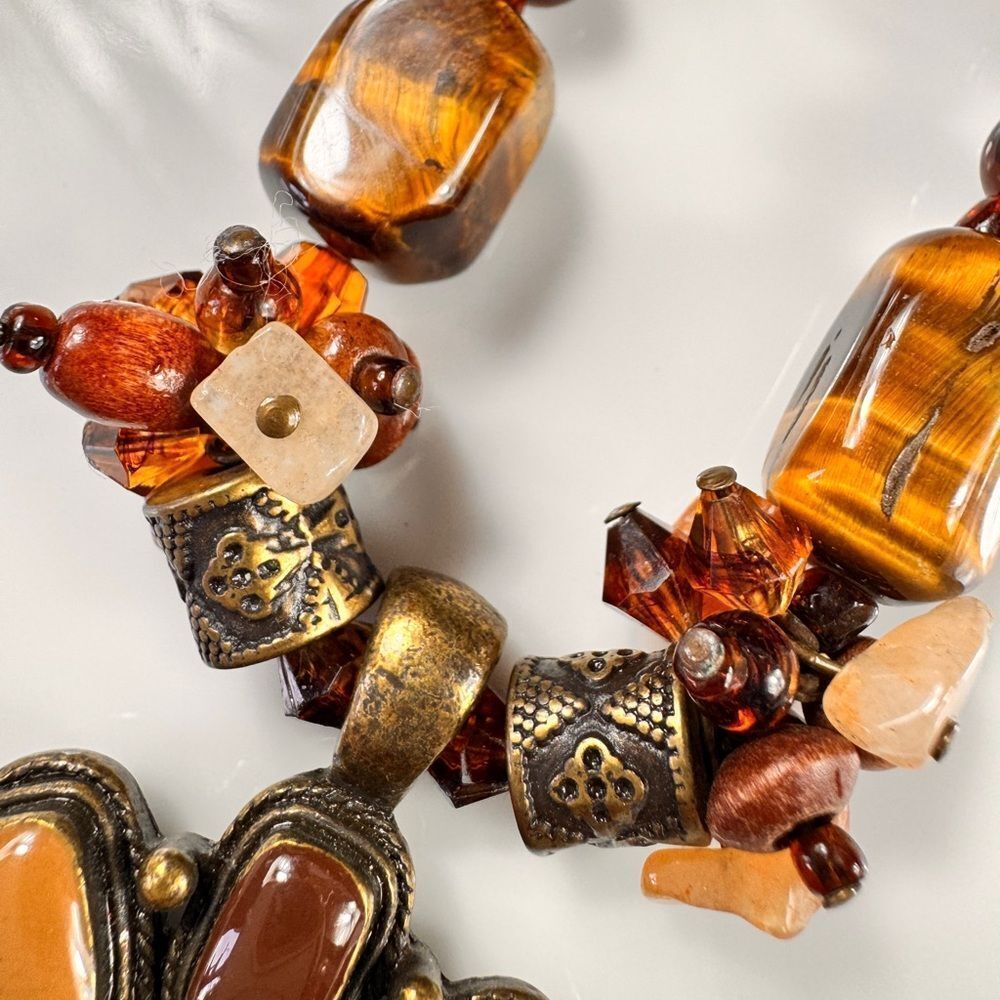 Rare Bohemian Orange and Brown Tigers Eye Pendant Necklace - Picture 10 of 13